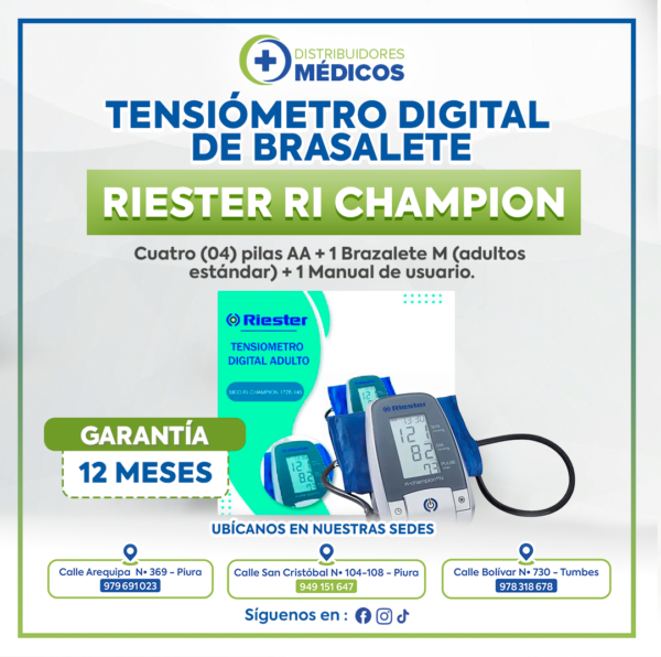 Tensiómetro Digital De Brazalete - Adulto - Riester Ri Champion