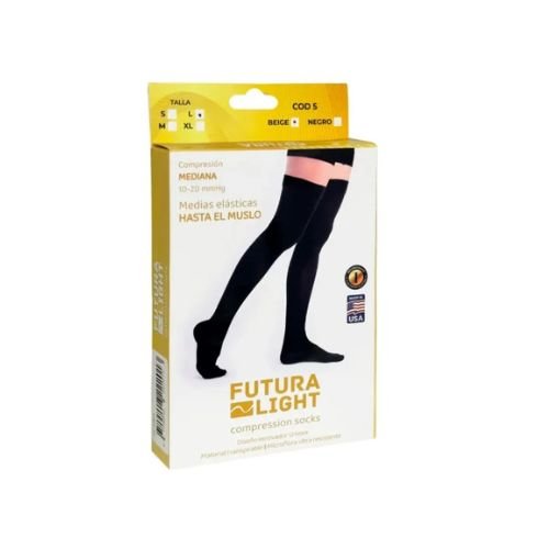 Medias Para Várices de Microfibra Hasta el Muslo Unisex - Mediana Compresión (10-20 mmHg) - Color Beige - Talla M