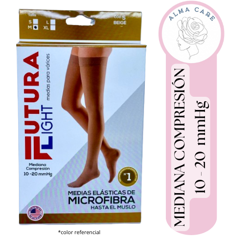 Medias Para Varices De Microfibra Hasta El Muslo - Mediana Compresion  10-20 Mmhg   Talla S
