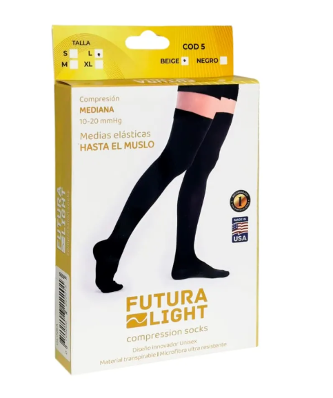 Medias Para Varices De Microfibra Hasta El Muslo - Mediana Compresion 10-20 Mmhg - Color Beige Talla M