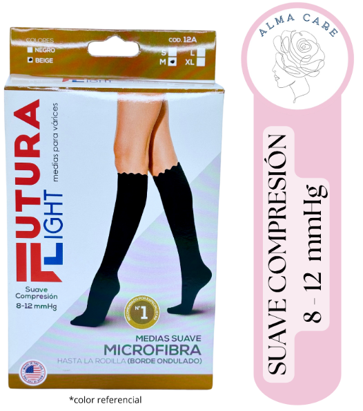 medias 8-12 Medias Elasticas De Soporte Para Varices Suave Compresion 8-12 Mmhg Talla L Color Beige